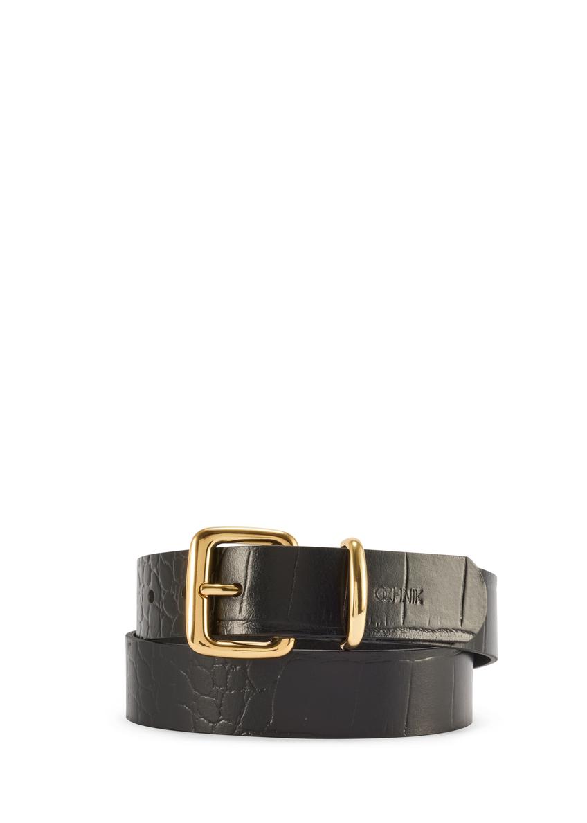 Czarny skórzany pasek damski croco PASDS-0312A-97(Z25)