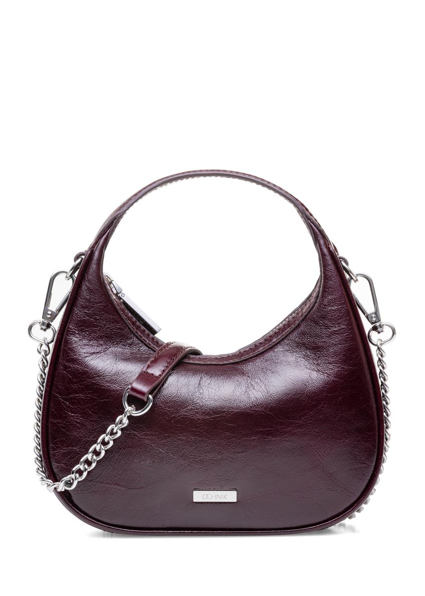 Mała skórzana bordowa torebka hobo TORES-1174-49(Z25)