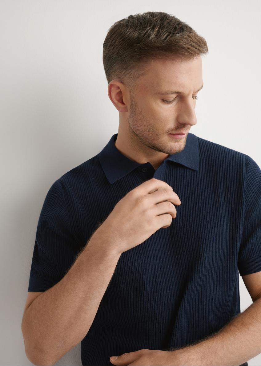 Granatowa prążkowana koszulka polo POLMT-0085-7E(W26)